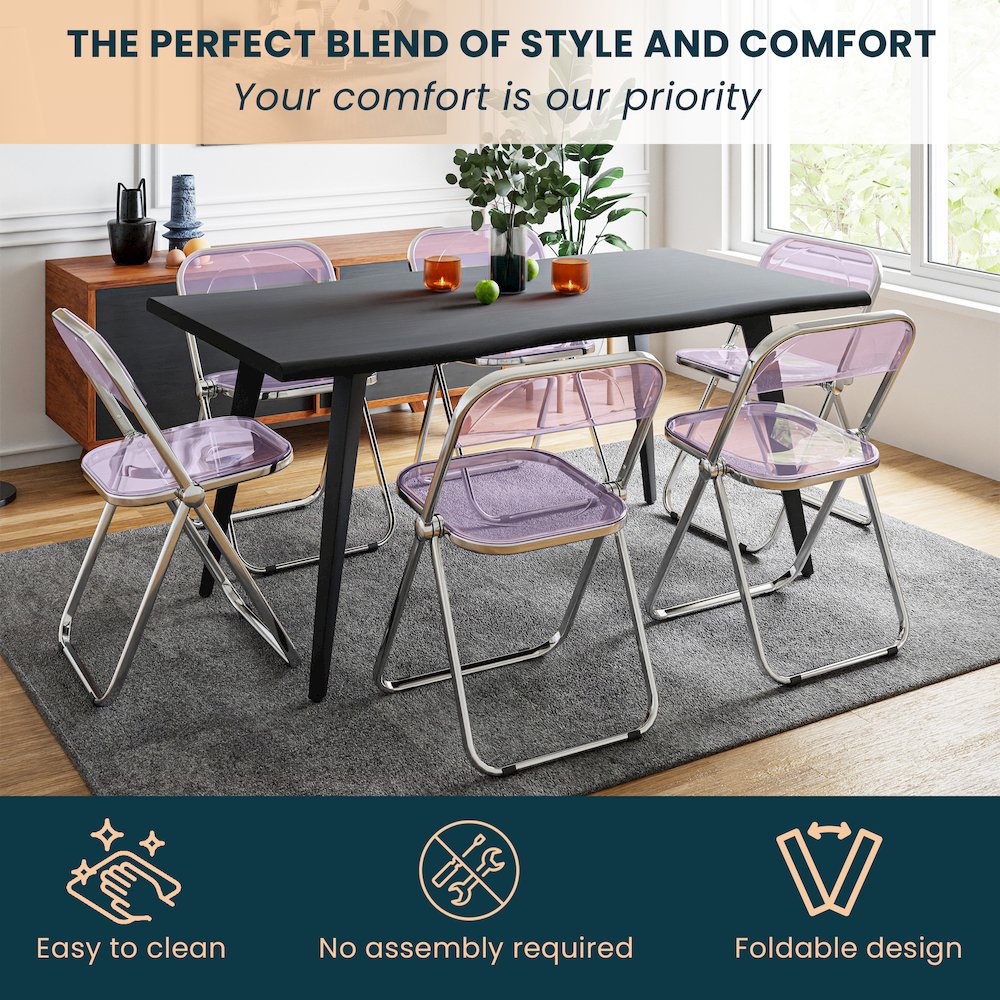 Lawrence Acrylic Folding Chair With Metal Frame, Set of 2. Picture 4