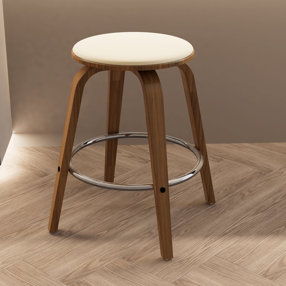 Wooden Counter Stool Pelya Collection Modern Style Walnut color in Light Taupe. Picture 9