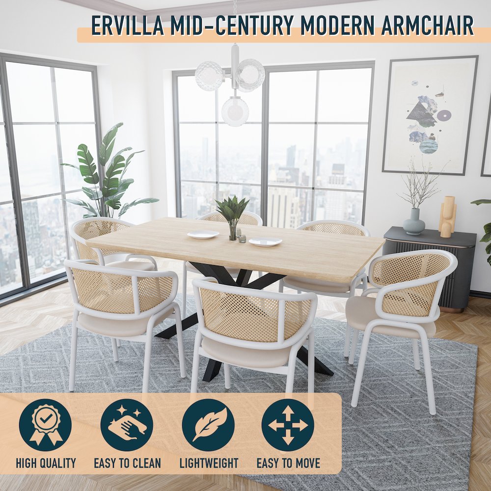 Ervilla - Dining Chair - White frame in White Leather Set of 4. Picture 2