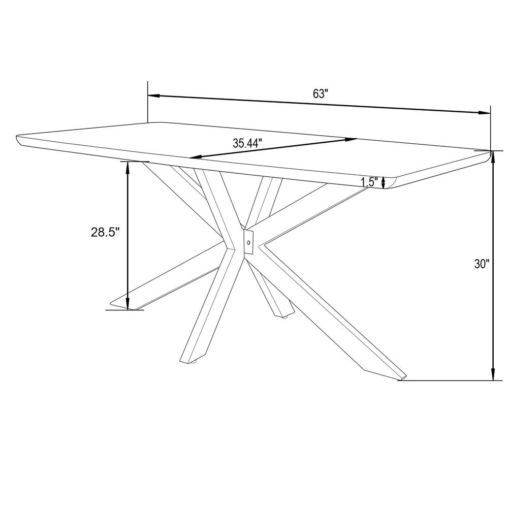 Ravenna 63" Rectangular Wood Dining Table With Modern Metal Base. Picture 7