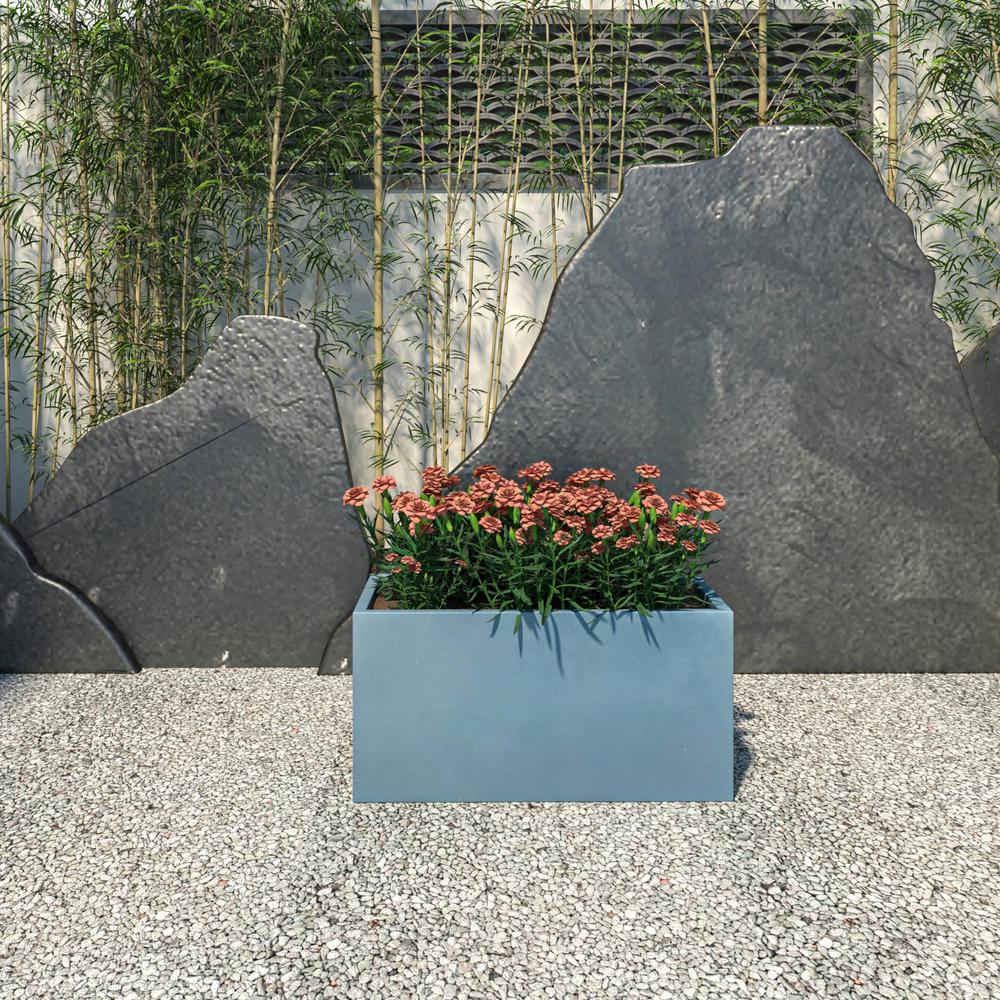 Bloom Series Poly Stone Planter 11.8" , 23.6" Long In Black Aged Concrete. Picture 2