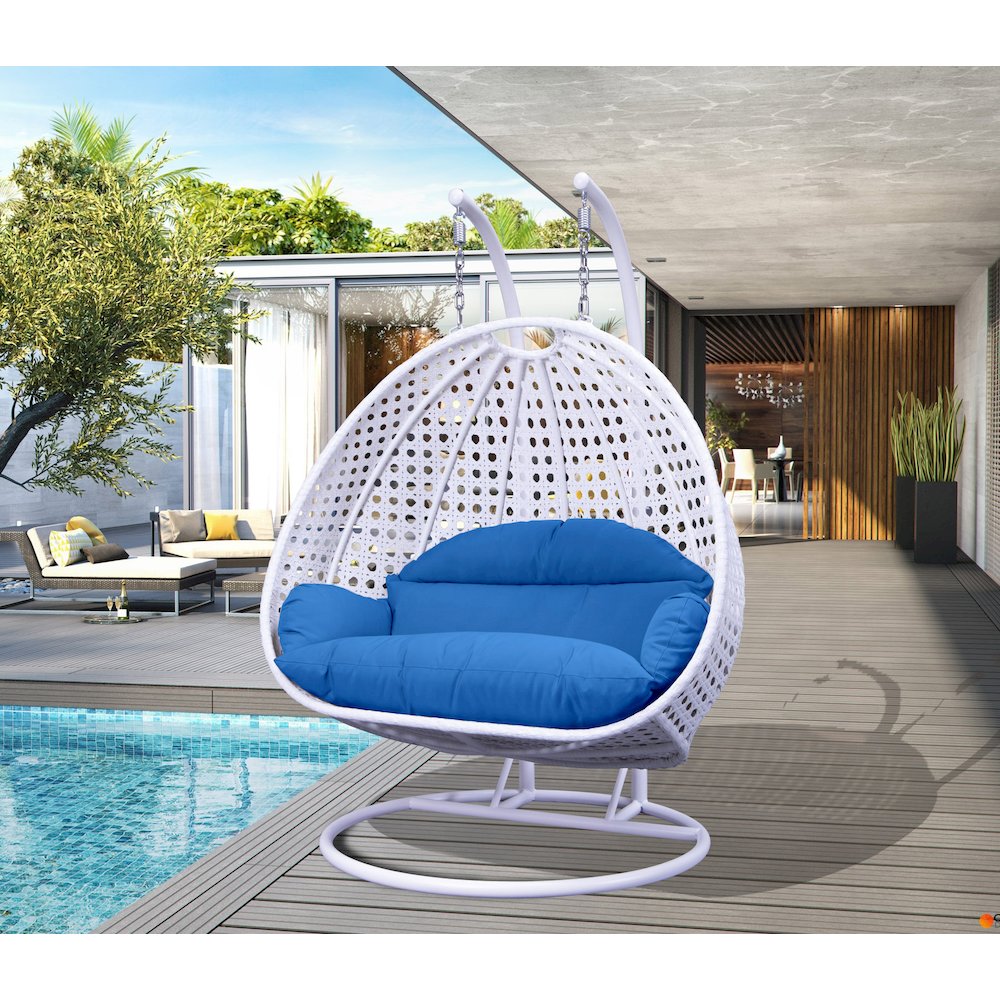 White Wicker Hanging 2 person Egg Swing Chair. Picture 1