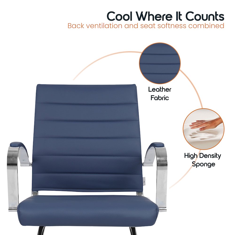 Benmar Home Leather Guest Office Chair in Navy Blue. Picture 20