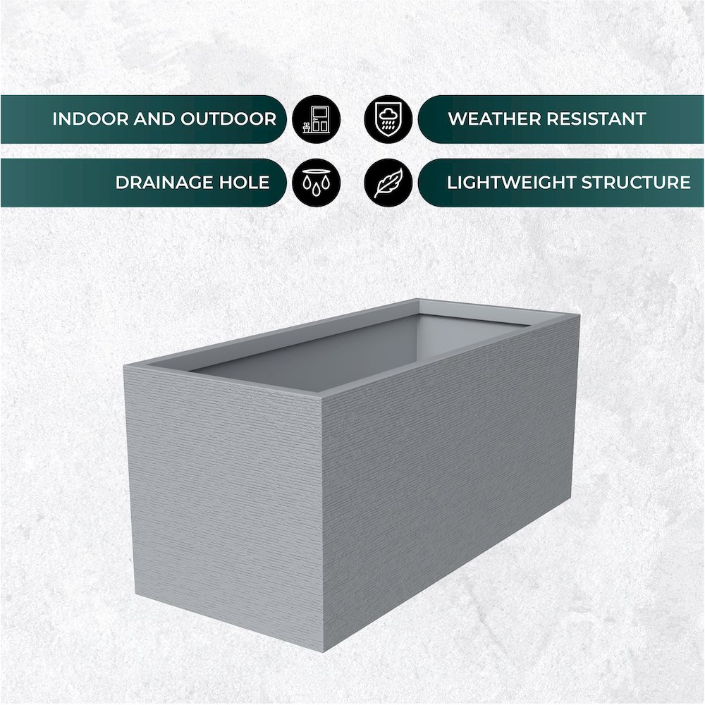 Flora Series Rectangle Poly Stone Planter in Grey 23.6 x 23.6, 47.2 Long. Picture 9