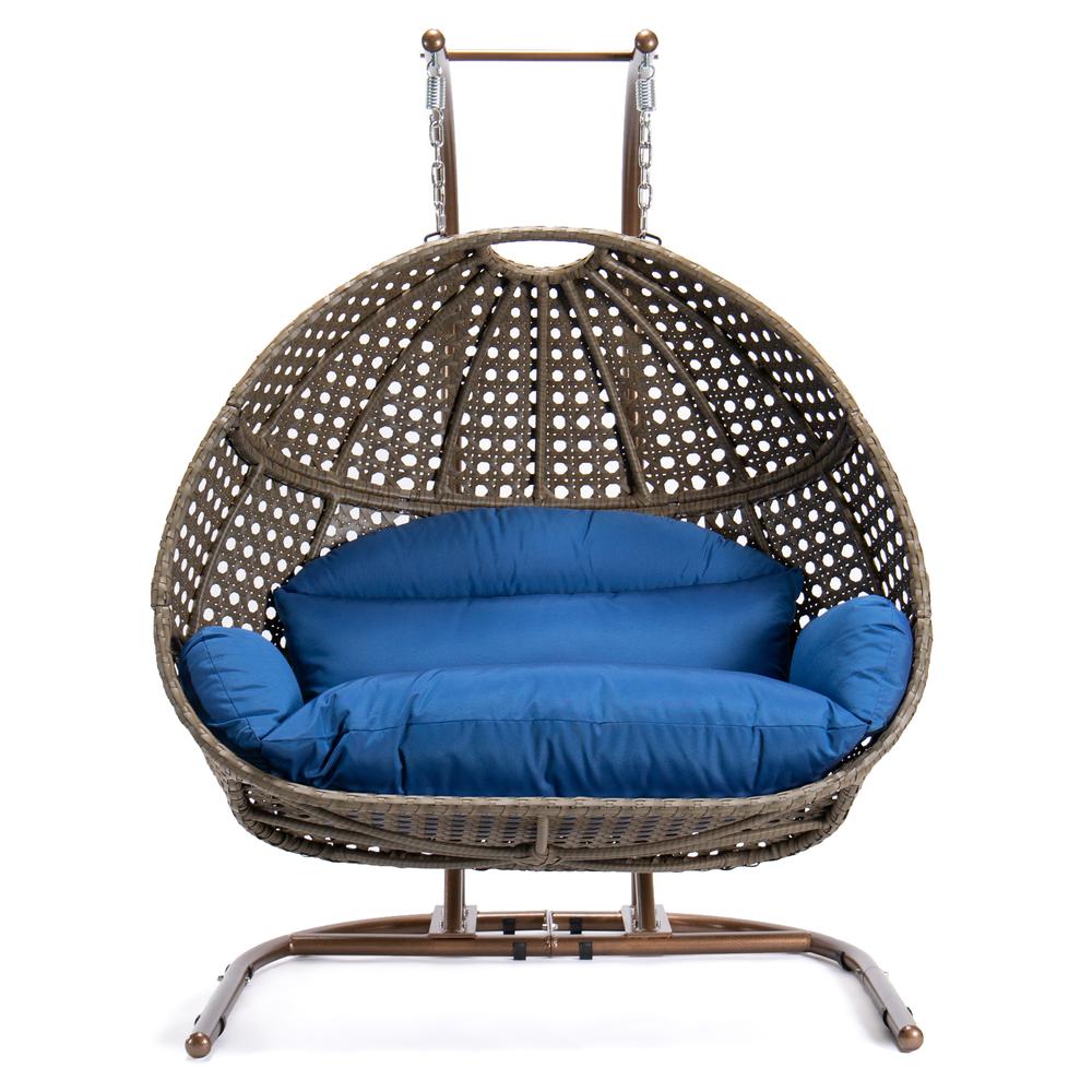 LeisureMod Wicker Hanging Double Egg Swing Chair  EKDBG-57BU. Picture 2