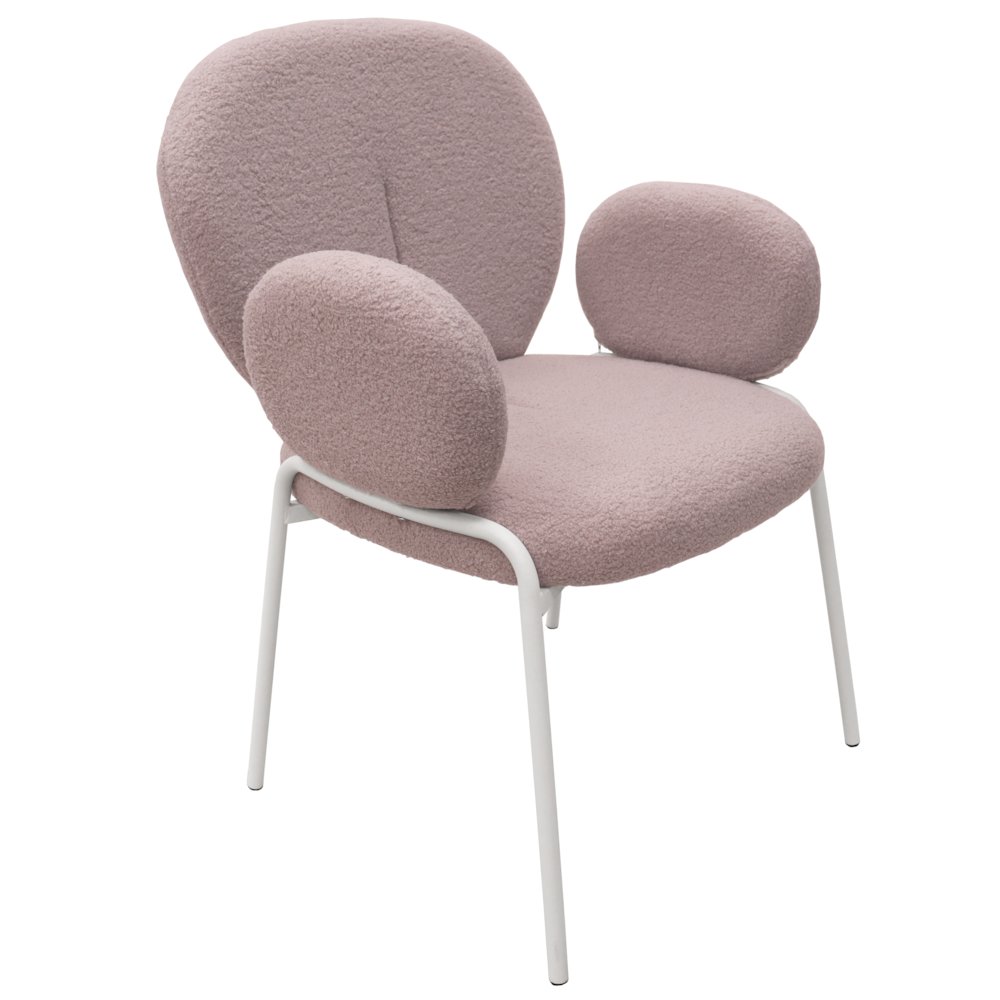 Celestial Series Boucle Dining Arm Chair, White Frame with Grey Fabric. Picture 1