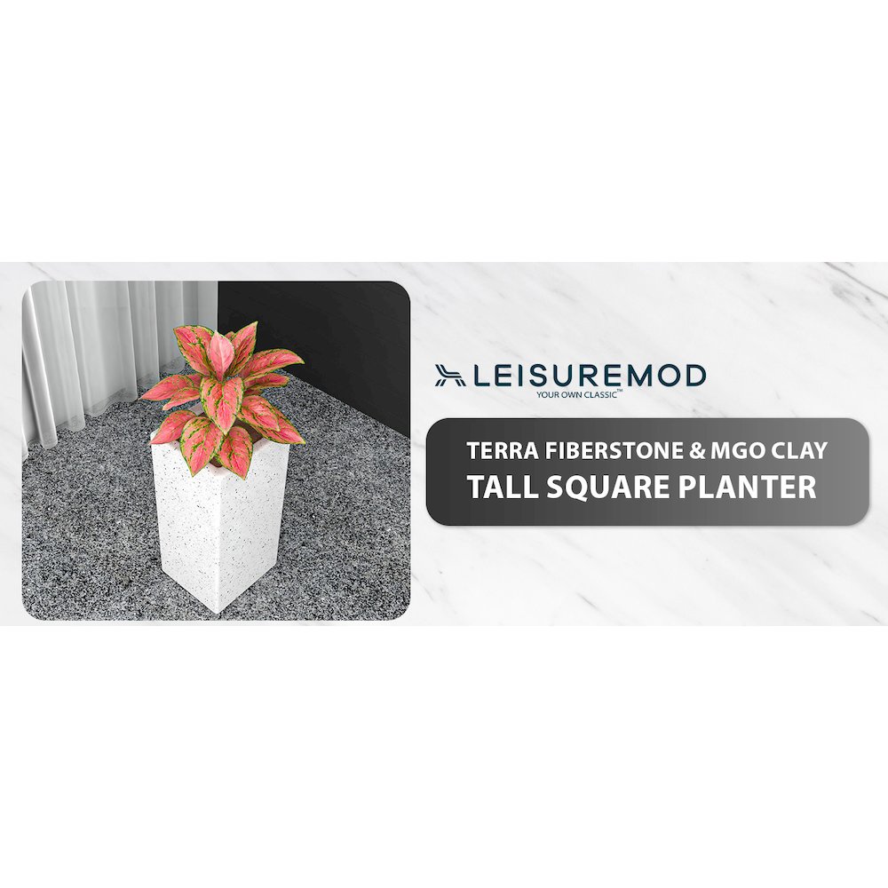 Terra Series Poly Stone Planter in Dotted White 10.2" x 10.2" 23.6" High. Picture 3