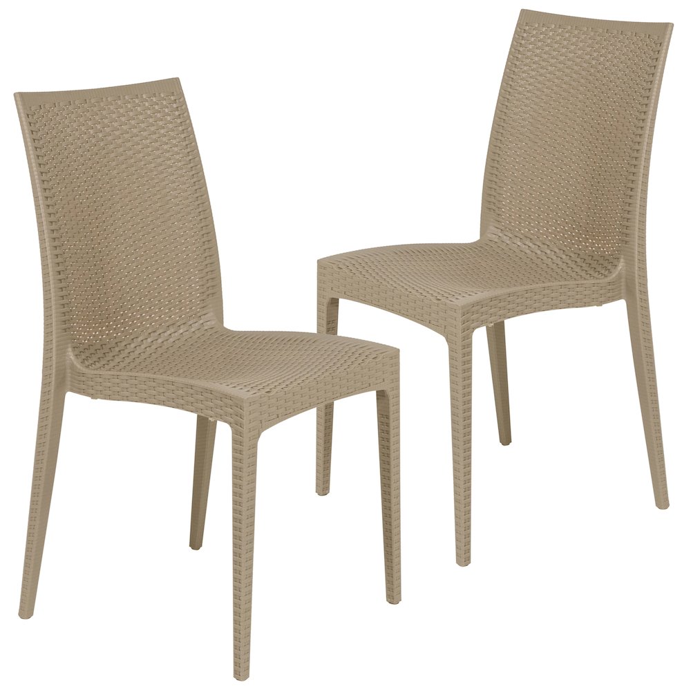Weave Mace Indoor Outdoor Patio Chair, Set of 2, Taupe. Picture 1