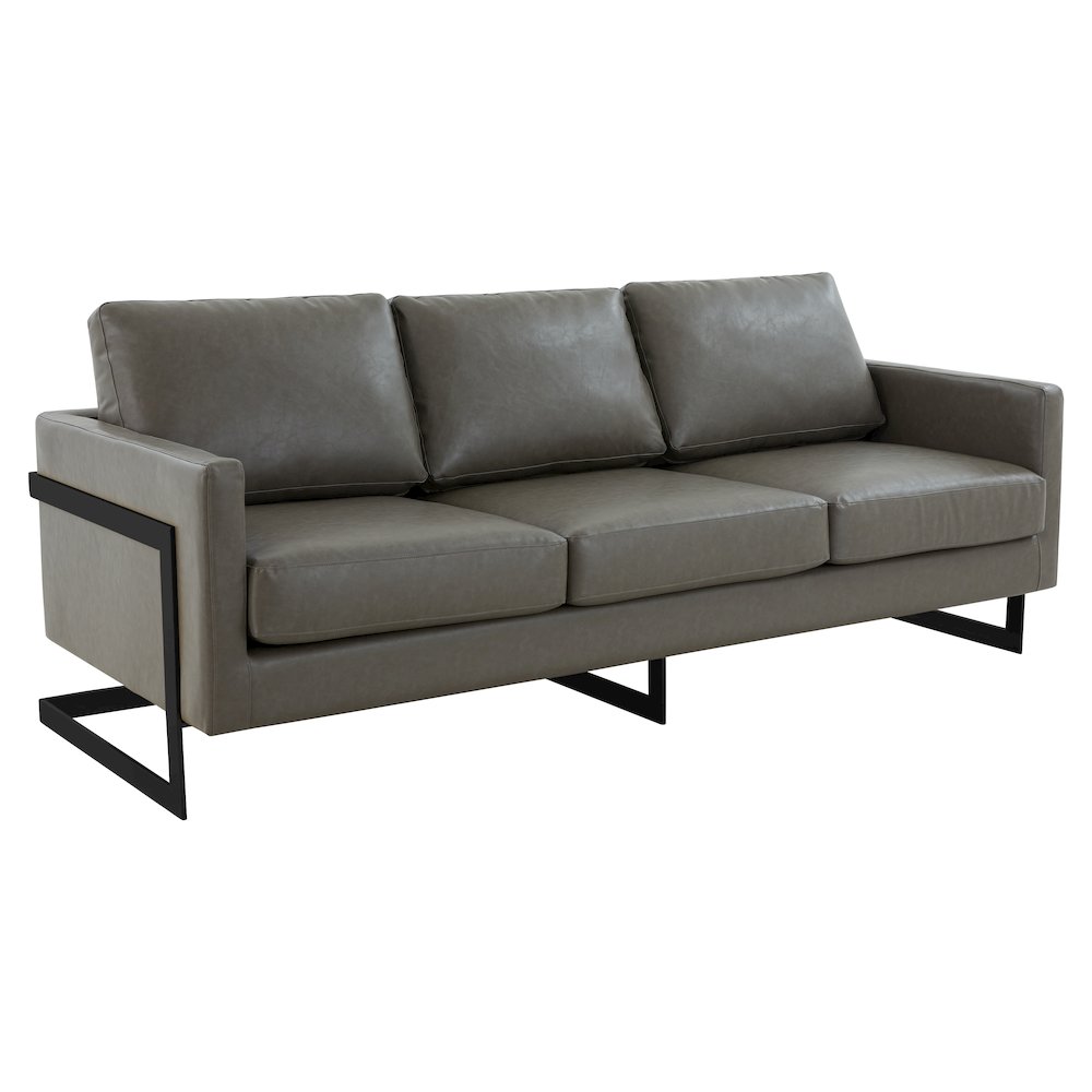 Lincoln Grey Leather Sofa With Black Frame. Picture 2
