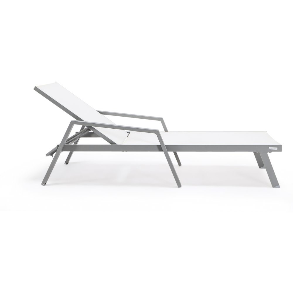 Marlin Patio Chaise Lounge Chair With Armrests in Grey Aluminum Frame. Picture 10