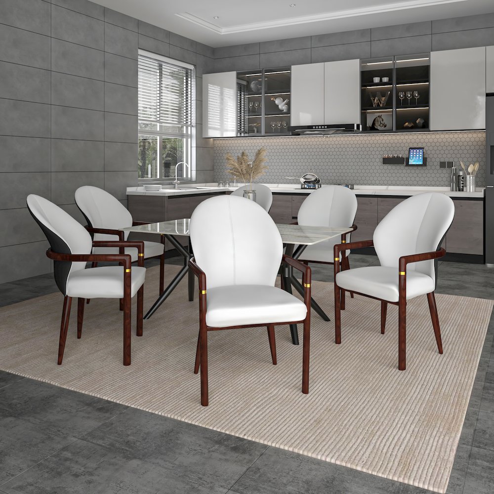 Opaline Series Elegant Wooden Dining Chair in Black Velvet and White. Picture 6