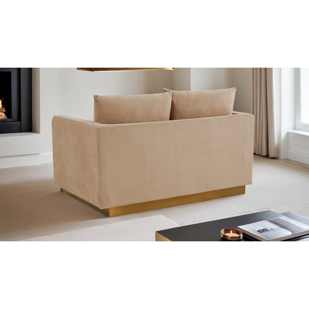 Nervo Modern Mid-Century Upholstered Velvet Loveseat with Gold Frame. Picture 13