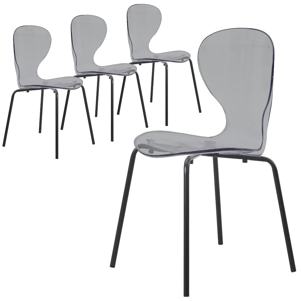 Modern Oyster Transparent Side Chair in Black Base set of 4. Picture 2