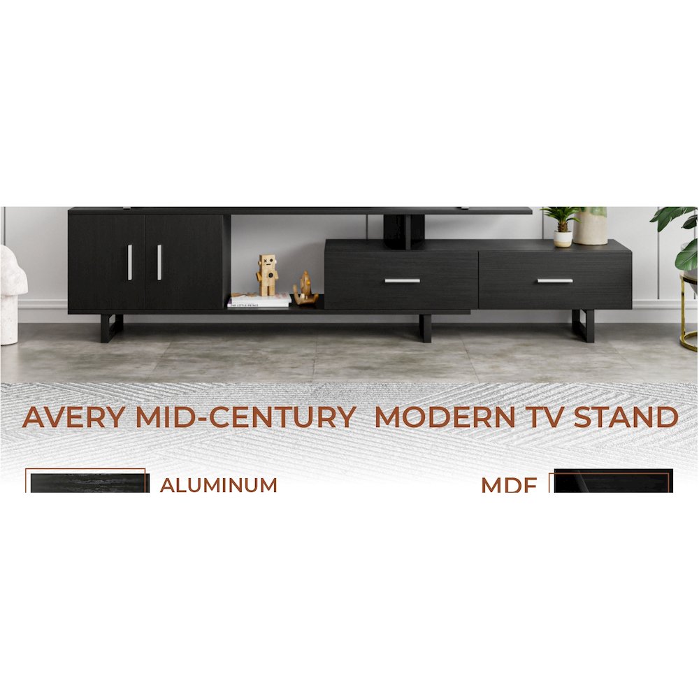Avery Mid-Century Modern TV Stand with MDF Cabinet and Powder Coated Steel Legs. Picture 13