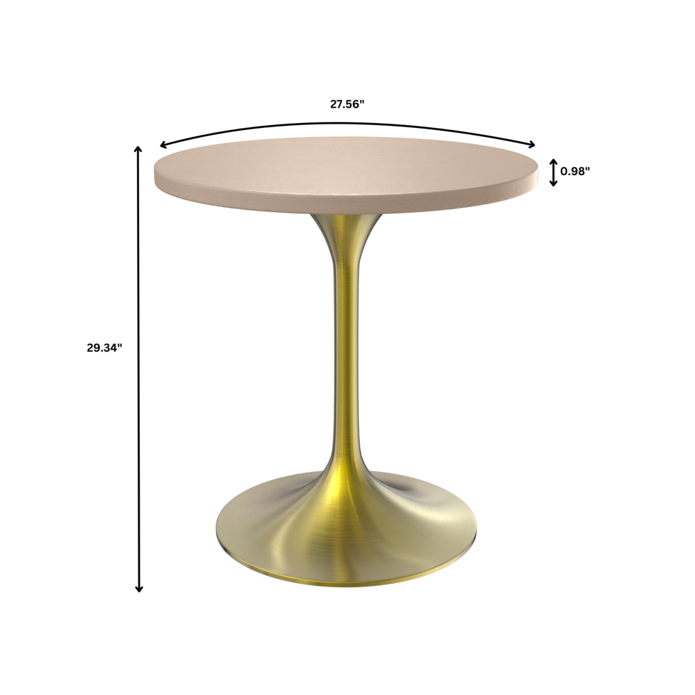 Verve 27" Round Dining Table, Brushed Gold Base with Light Natural Wood MDF Top. Picture 13