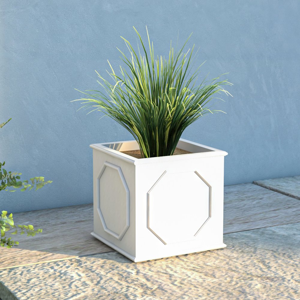 Sprout Series Cubic Fiber Stone Planter in White 8 Cube. Picture 5