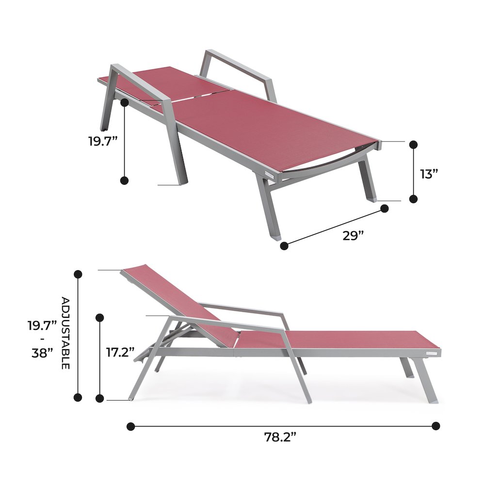 Marlin Patio Chaise Lounge Chair With Armrests in Grey Aluminum Frame. Picture 4