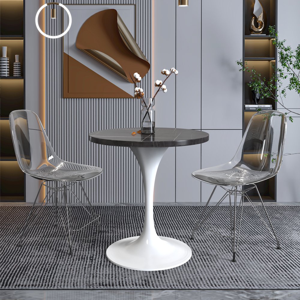 Verve Collection 27 Round Dining Table, White Base with Sintered Stone Black Top. Picture 8