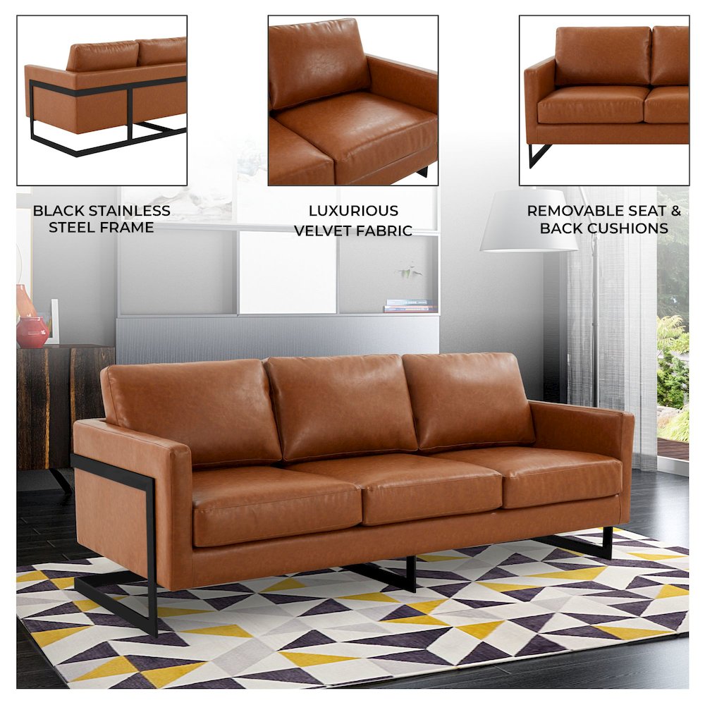 Lincoln Brown Leather Sofa With Black Frame. Picture 4