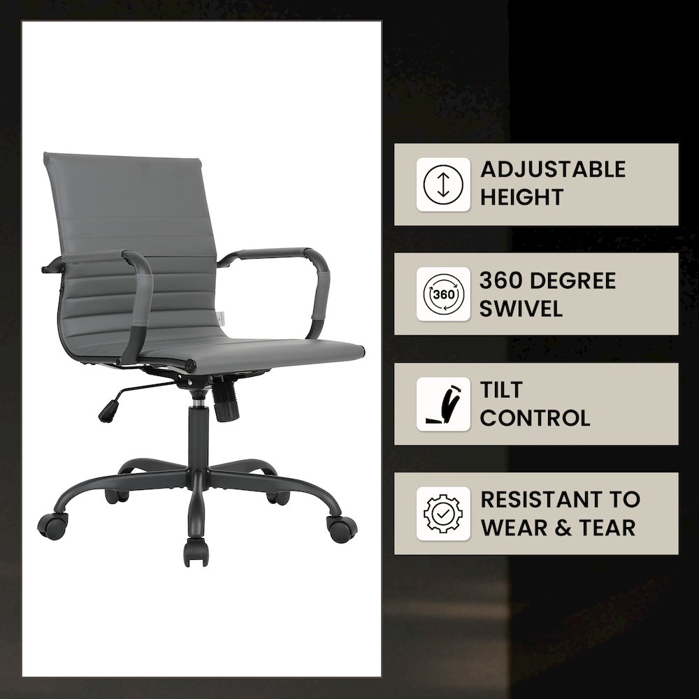 Harris Leather Home Office Chair in Grey With Black Frame. Picture 13