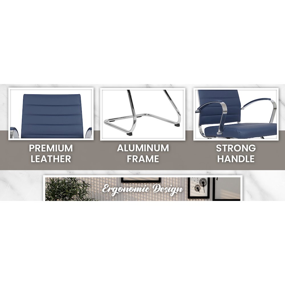 Benmar Home Leather Guest Office Chair in Navy Blue. Picture 3