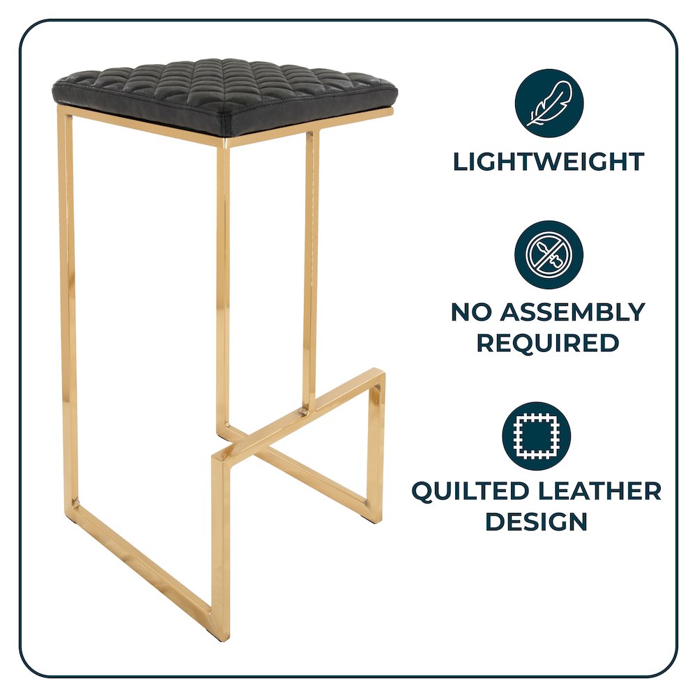 Quincy Quilted Stitched Leather Bar Stools With Gold Metal Frame. Picture 11