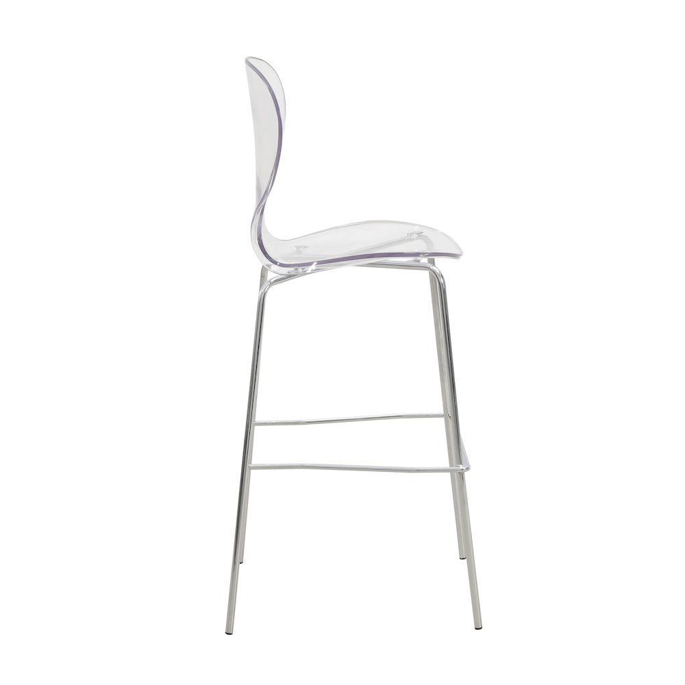Oyster Acrylic Barstool with Steel Frame in Chrome Finish Set of 2 in Clear. Picture 5