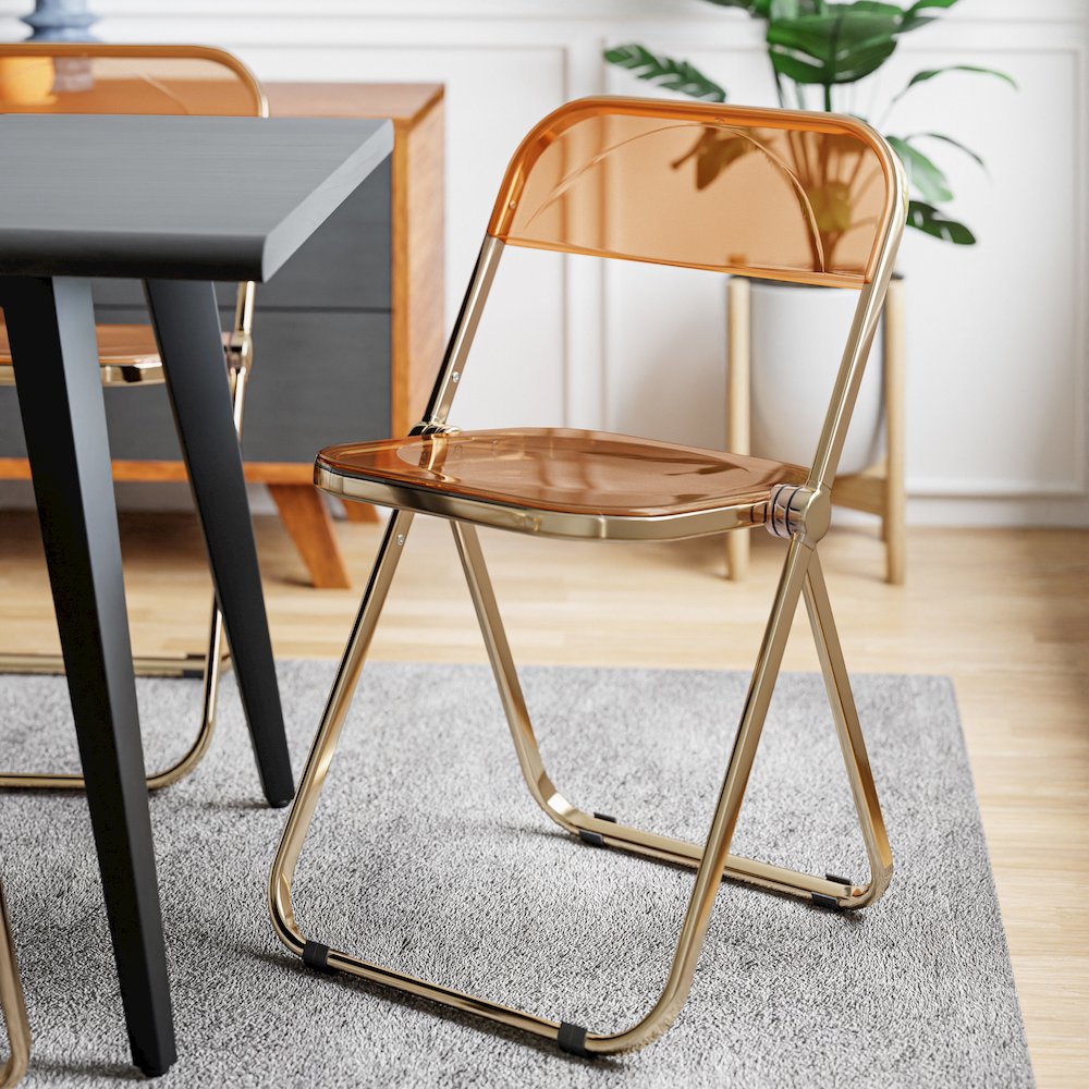 Lawrence Acrylic Folding Chair With Gold Metal Frame. Picture 8