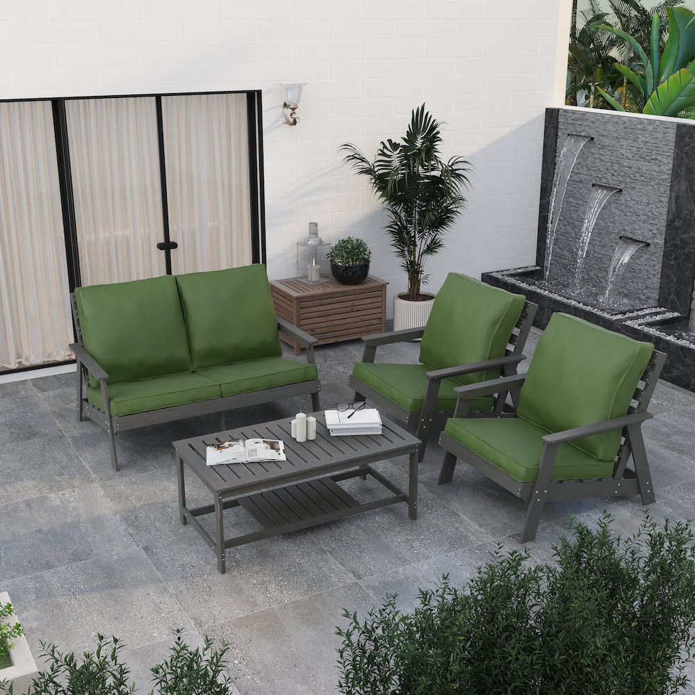 Alpine - Grey Loveseat - Dark Green Cushions. Picture 2