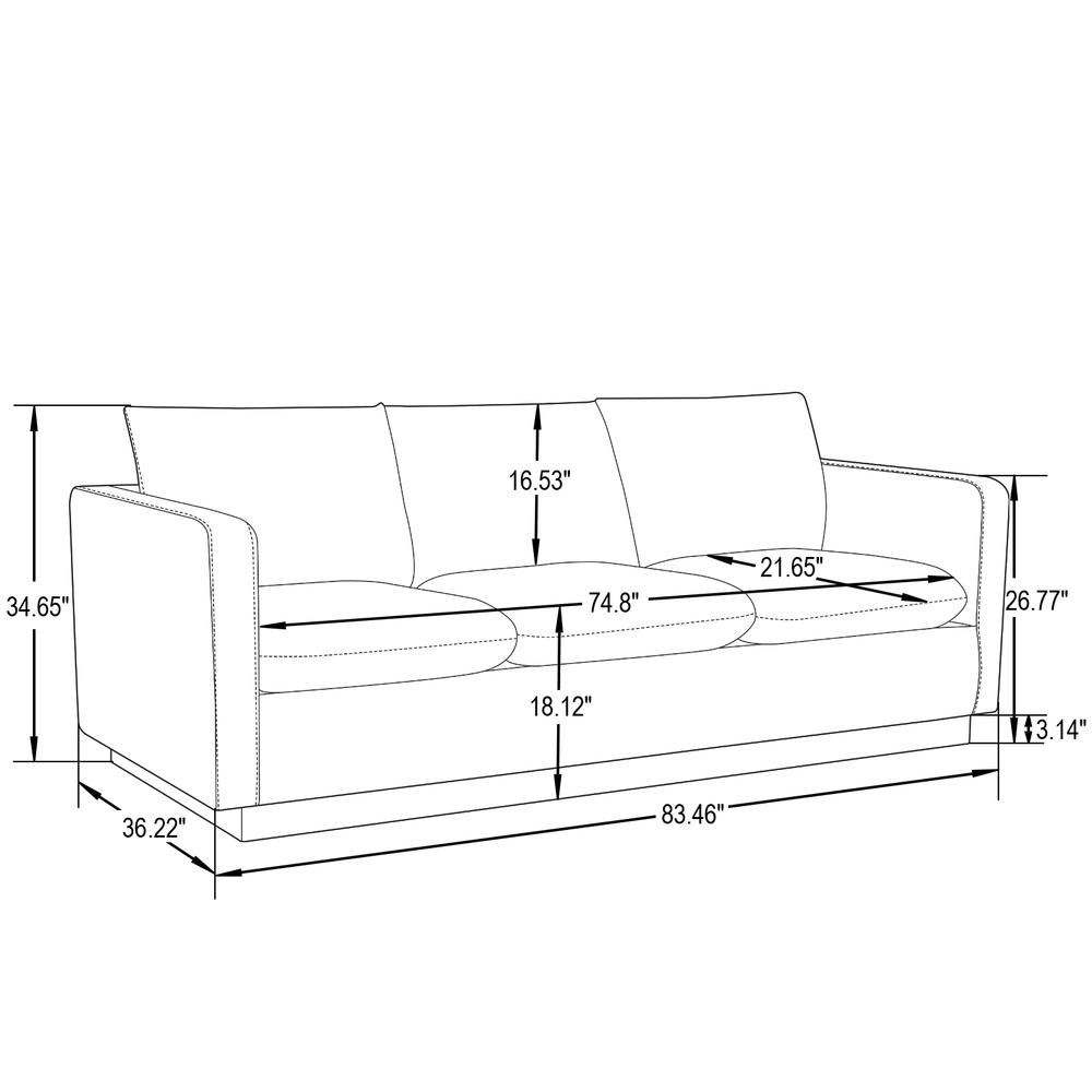 Nervo Modern Mid-Century Upholstered Velvet Sofa with Gold Frame. Picture 7