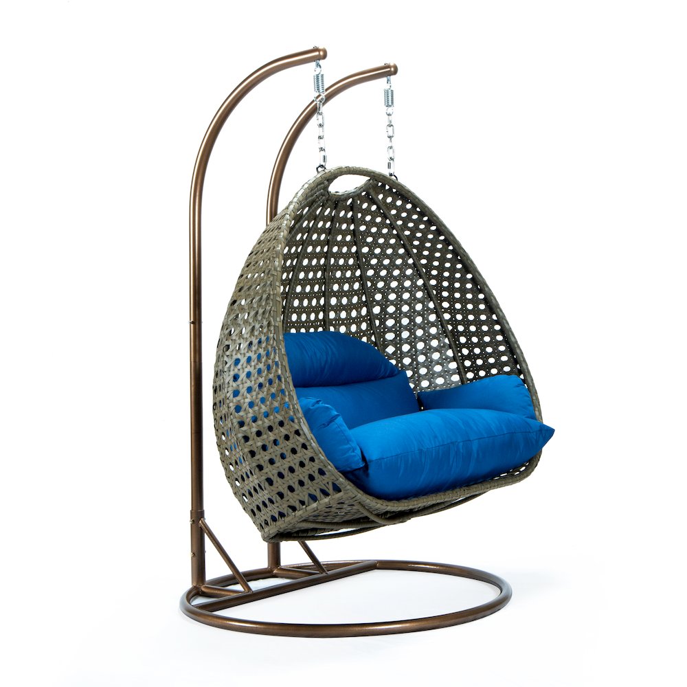 Beige Wicker Hanging 2 person Egg Swing Chair. Picture 4