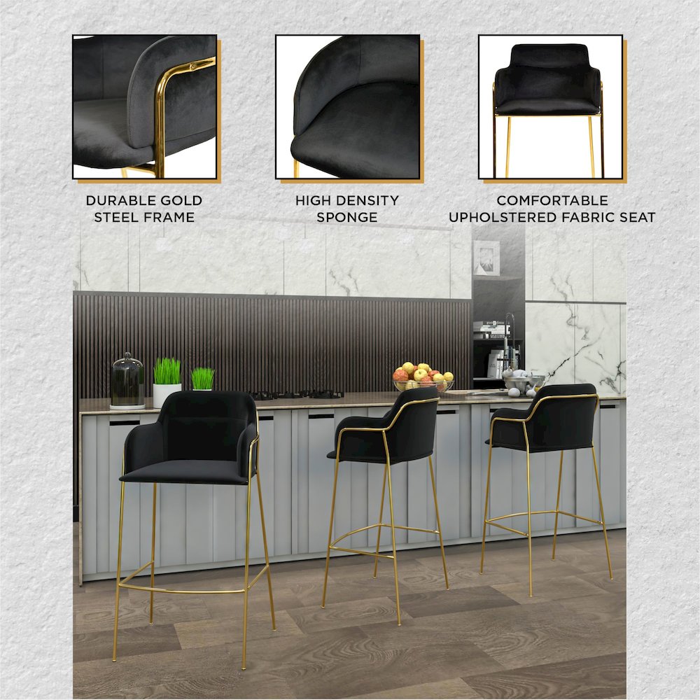 Axis Collection Modern Gold Bar height Chair in Black. Picture 7
