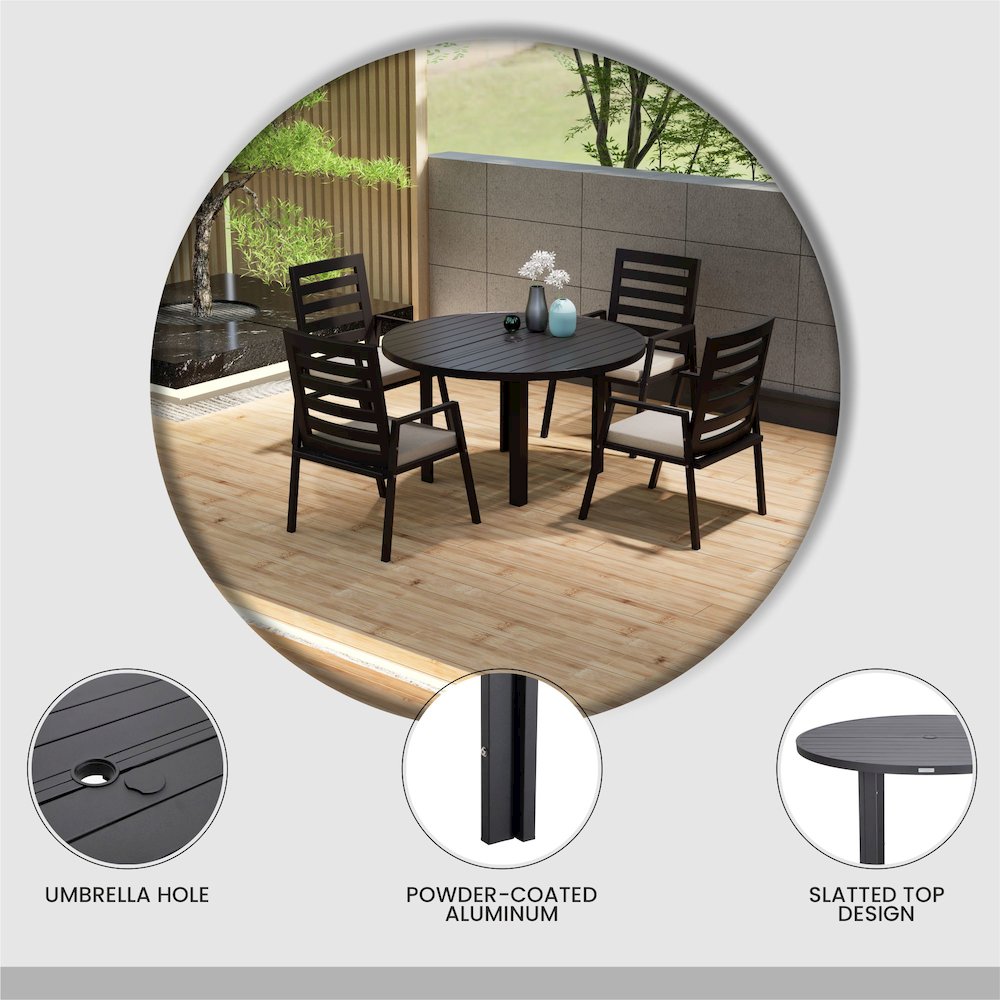 Chelsea 60″ Round Outdoor Aluminum Dining Table for Patio. Picture 6