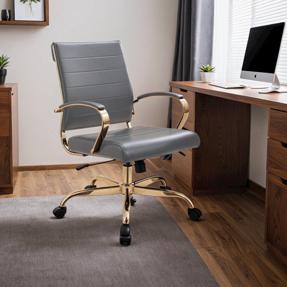 Benmar Home Leather Office Chair With Gold Frame. Picture 9