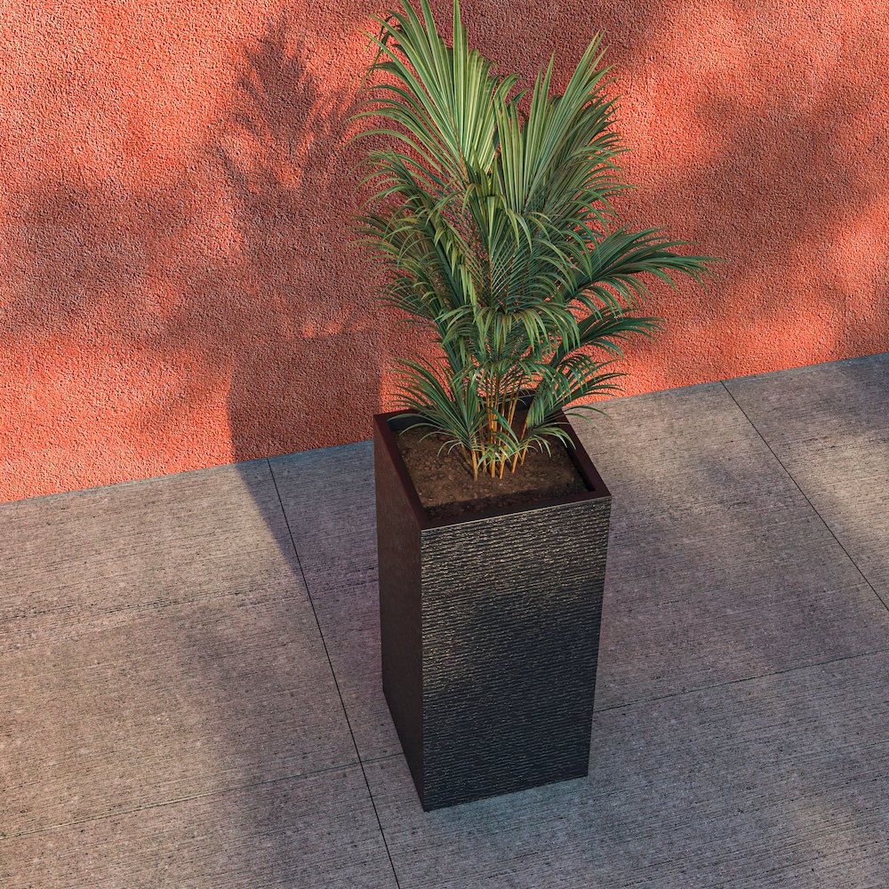 Basalt Series Poly Stone Planter 11" Square 23.6" High in Black. Picture 18