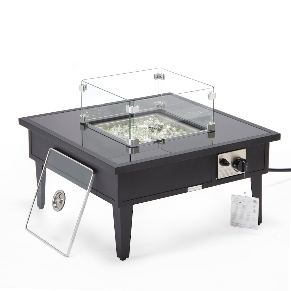 Walbrooke Outdoor Patio Aluminum Square Fire Pit Side Table. Picture 1