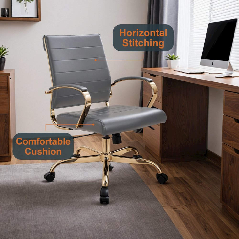 Benmar Home Leather Office Chair With Gold Frame. Picture 10