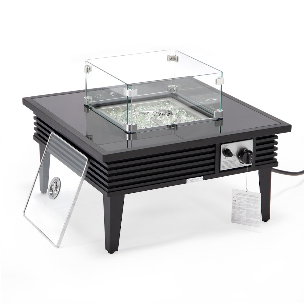 Walbrooke Patio Square Fire Pit and Tank Holder with Slats Design in Black. Picture 8