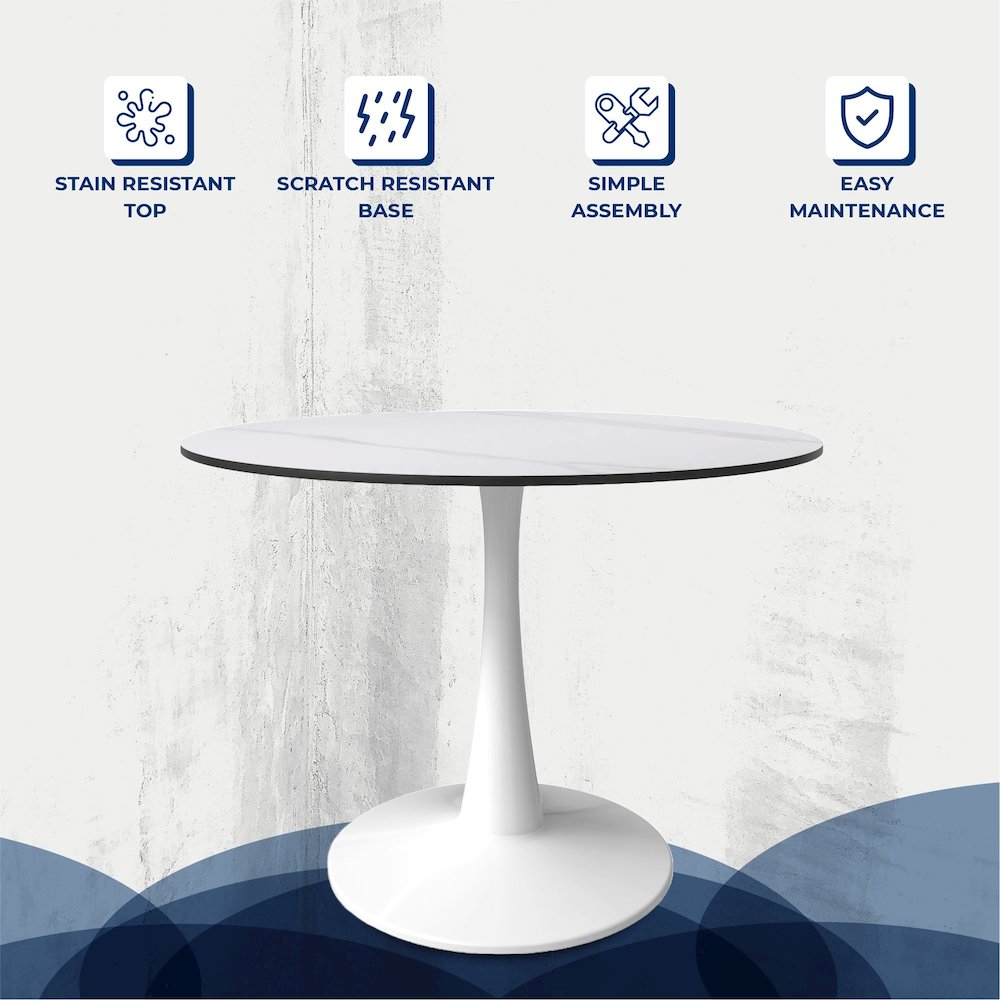 Bristol 40" round dining table White base with White Sintered stone Top. Picture 13