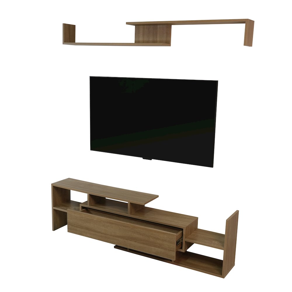 Surrey Modern TV Stand with MDF Shelves and Bookcase in Oak Wood. Picture 15