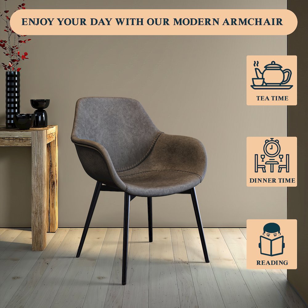Markley Modern Leather Dining Arm Chair With Metal Legs Set of 2. Picture 6