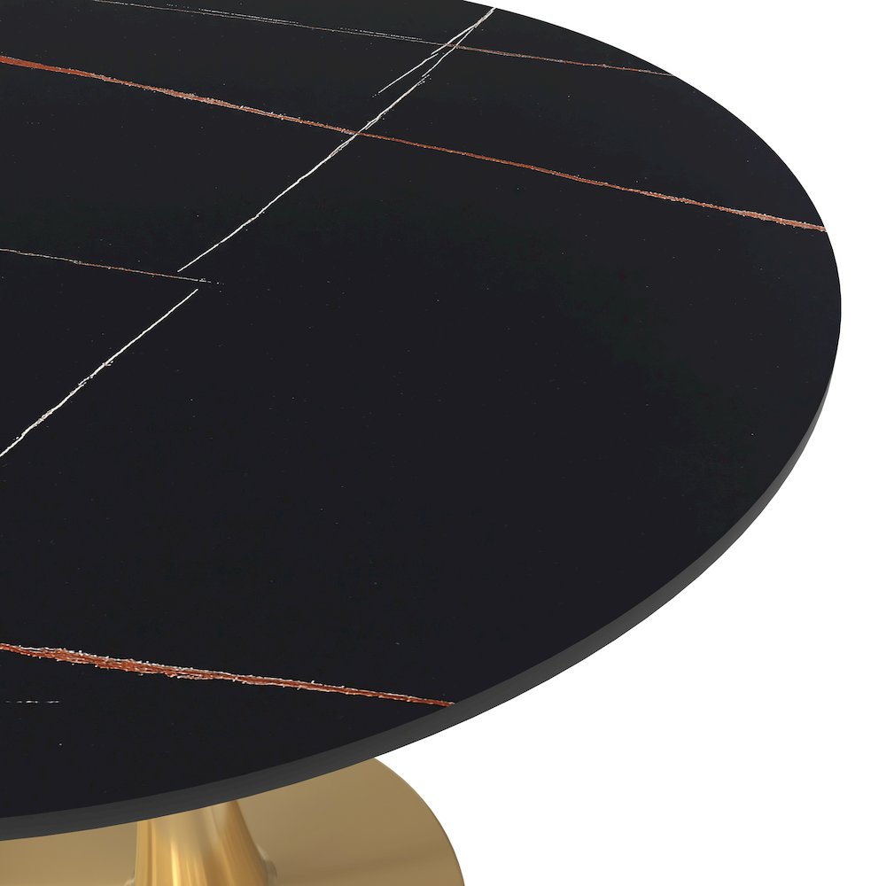 Bristol 31" round dining table Gold base with Black Sintered stone Top. Picture 4