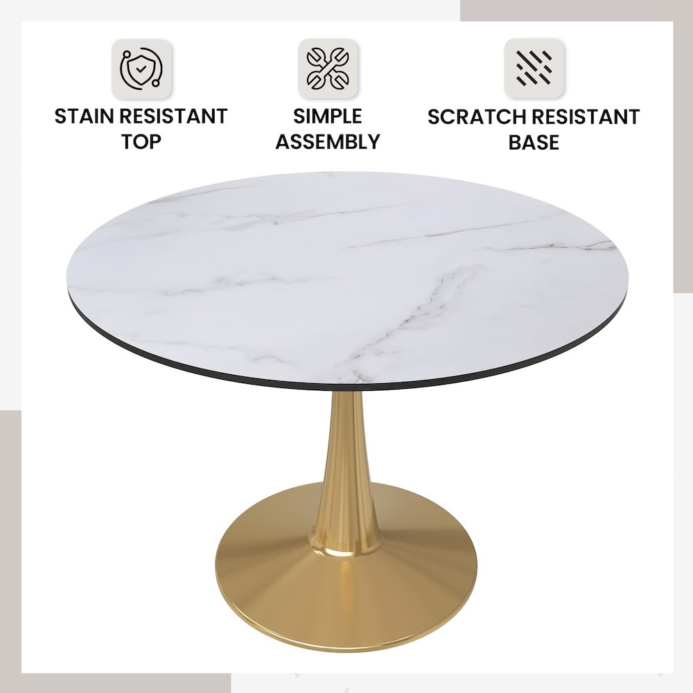 Bristol 40" round dining table Gold base with marbled MDF top. Picture 8