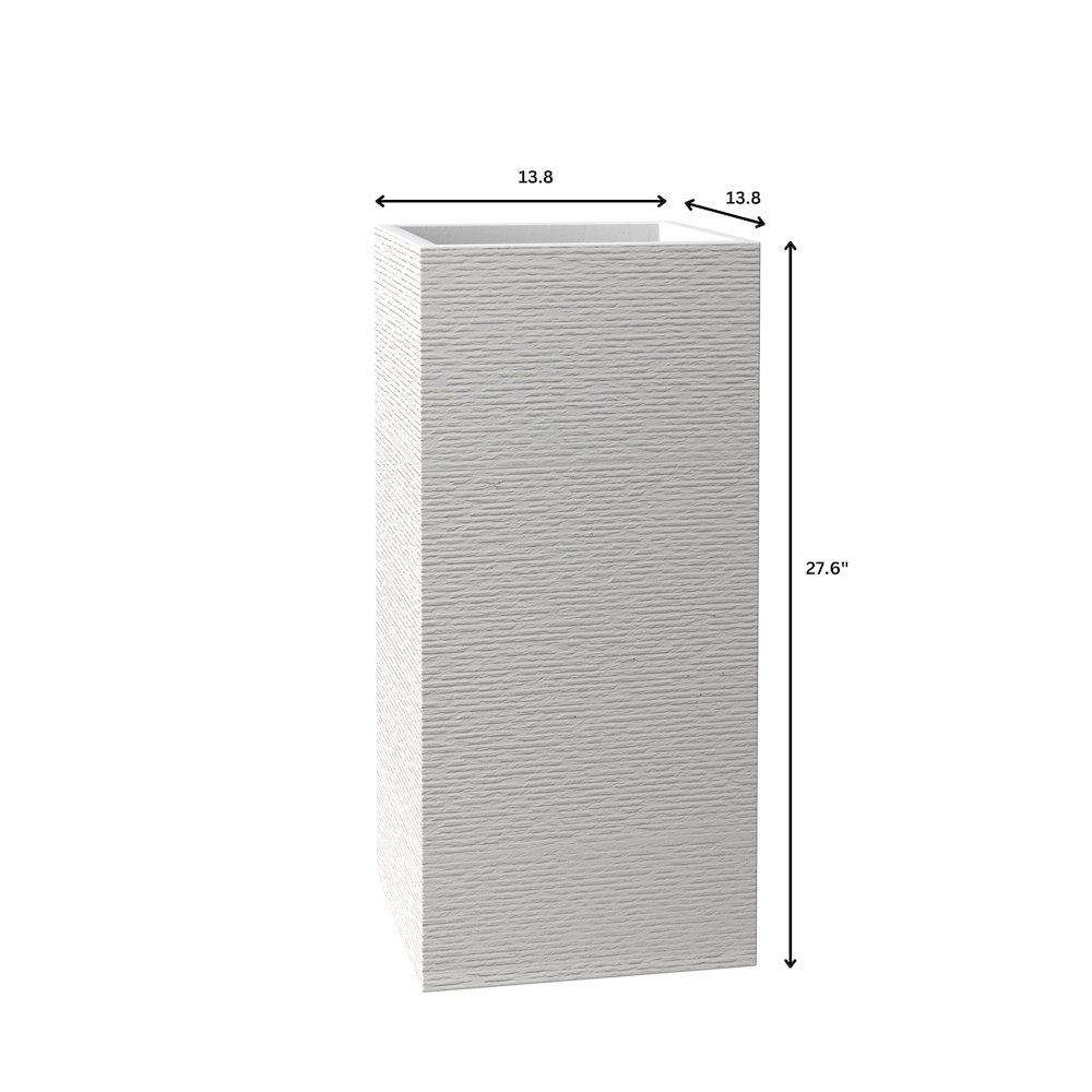 Basalt Series Poly Stone Planter 13.8" Square 27.6" High in White. Picture 6