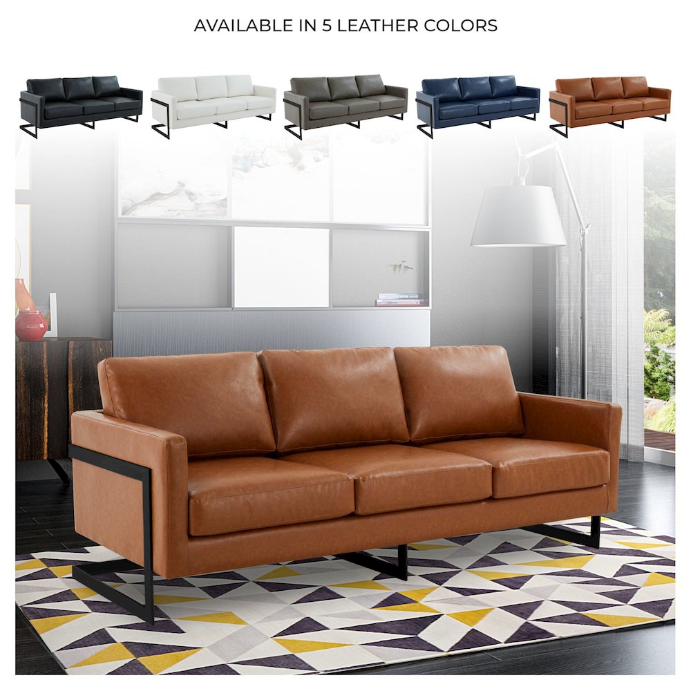 Lincoln Brown Leather Sofa With Black Frame. Picture 2