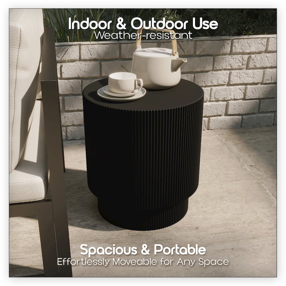 Eden Collection Fiberglass Outdoor Side Table in Black. Picture 5