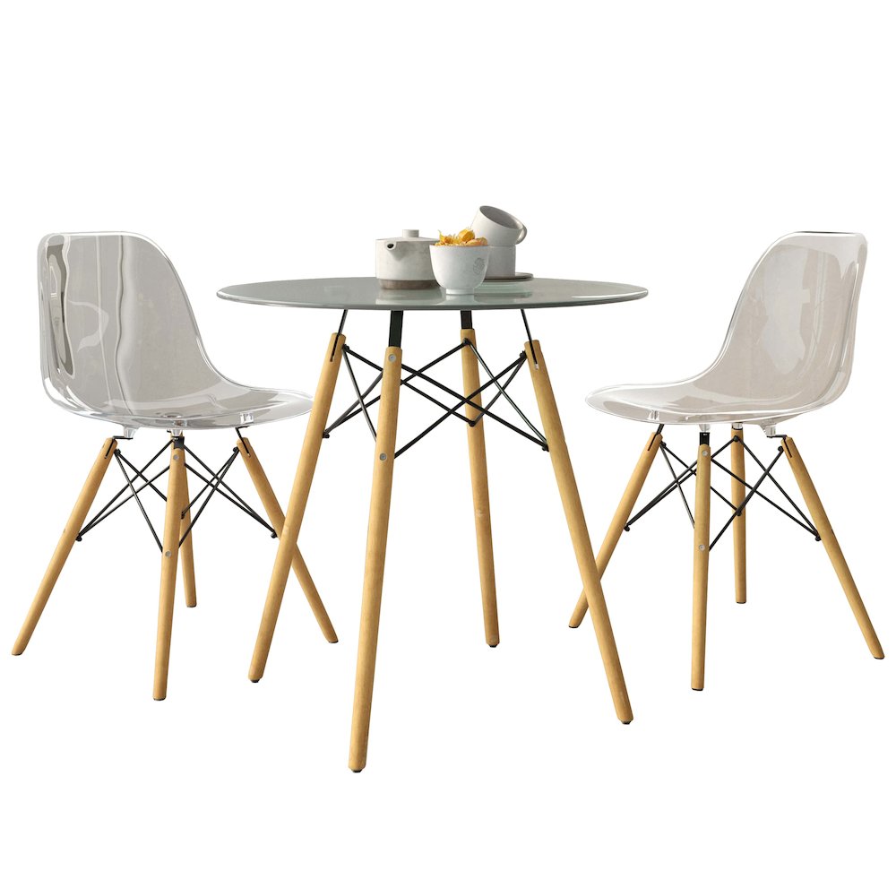 Dover 3-Piece Dining Set with Round Clear Glass Top Bistro Table in Clear. Picture 3