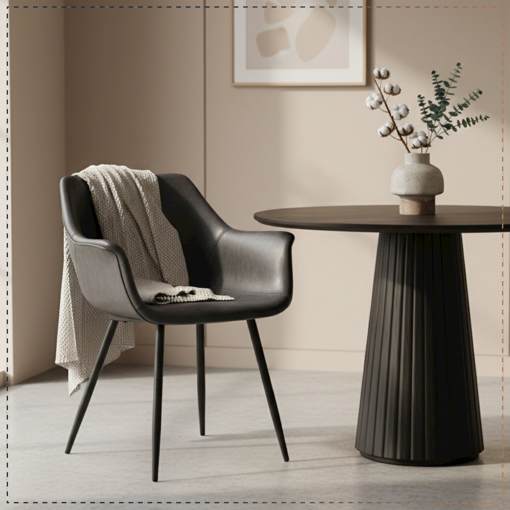 Markley Modern Leather Dining Arm Chair With Metal Legs. Picture 12