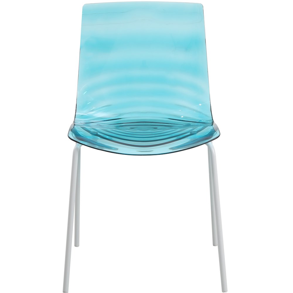Astor Water Ripple Design Dining Chair in White Base Trans Blue Seat. Picture 9
