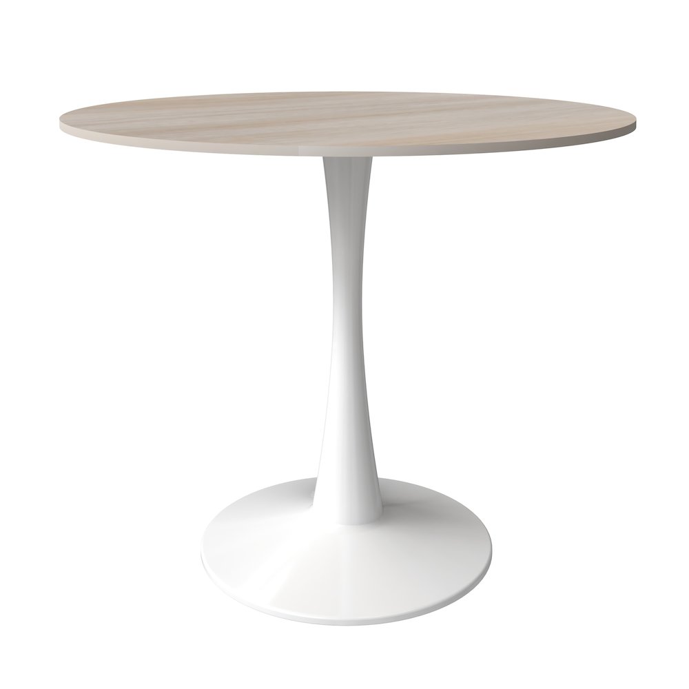 Bristol 35" Round Dining Table White Base with Sintered Stone Natural Wood Top. Picture 7